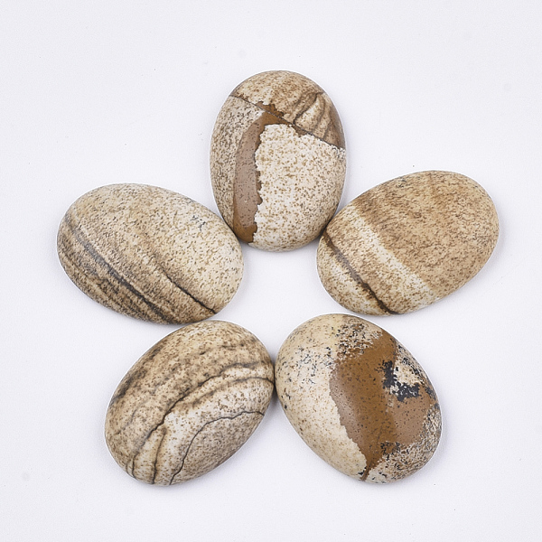 

PandaHall Natural Picture Jasper Cabochons, Oval, 24~26x17~19x6~7mm Picture Jasper Oval