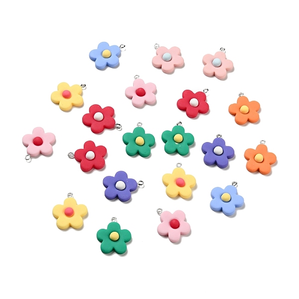 

PandaHall Opaque Resin Pendants, with Platinum Tone Iron Loops, Five-Petal Flower Charm, Mixed Color, 28x24.5x6.5mm, Hole: 2x2.5mm..., Multicolor