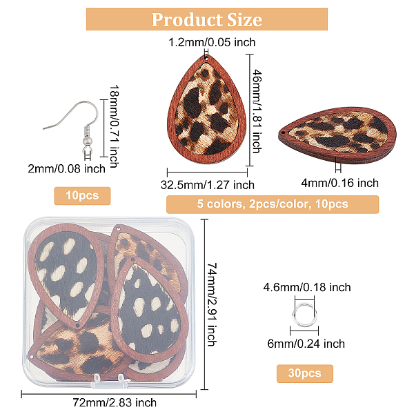 

PandaHall OLYCRAFT 50 Pcs Leopard Wood Earring Making Kit 5 Styles Leopard Cowhide Wood Pendant Teardrop Drop Earrings Pendant with Earring..., Multicolor