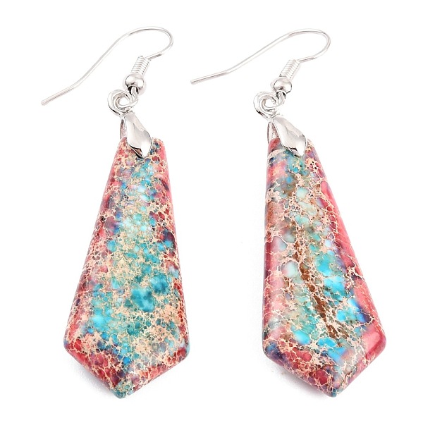 

PandaHall Natural Regalite/Imperial Jasper/Sea Sediment Jasper Dangle Earrings, with Brass Earring Hooks, Dyed, Pentagon, Platinum, Red...