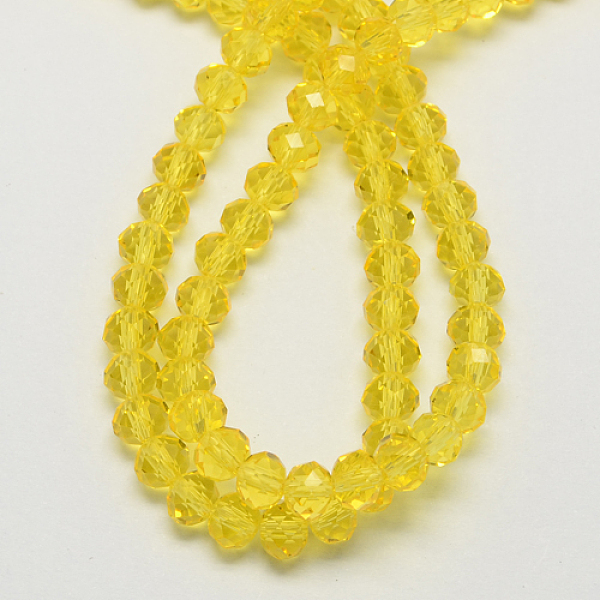 

PandaHall Handmade Glass Beads, Faceted Rondelle, Yellow, 12x8mm, Hole: 1mm, about 72pcs/strand Glass Rondelle Yellow