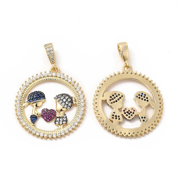 

PandaHall Brass Micro Pave Cubic Zirconia Pendant, Flat Round with Lover Charm, Golden, Colorful, 28x25.5x2mm, Hole: 5x3mm Brass+Cubic...
