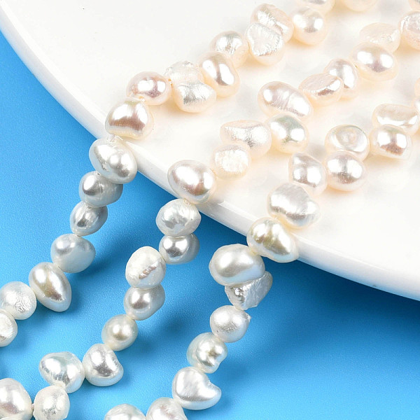 

PandaHall Natural Cultured Freshwater Pearl Beads Strands, Baroque Pearls, Keshi Pearl, Two Sides Polished, Seashell Color...