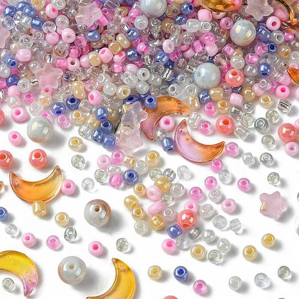 

PandaHall DIY Moon & Star Jewelry Making Findings Kits, Including Glass Beads & Charm, Acrylic Beads, Pink, 4mm, Hole: 1.5mm Glass Mixed...