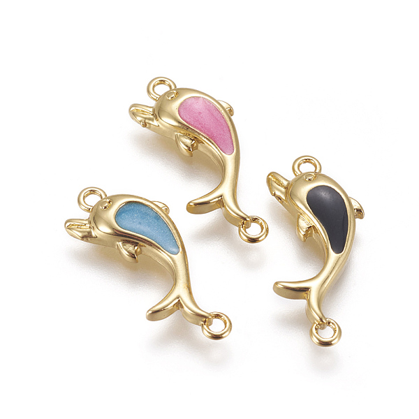 

PandaHall Brass Enamel Links connectors, Dolphin, Golden, Mixed Color, 18x8x3mm, Hole: 1mm Brass+Enamel Dolphin Multicolor