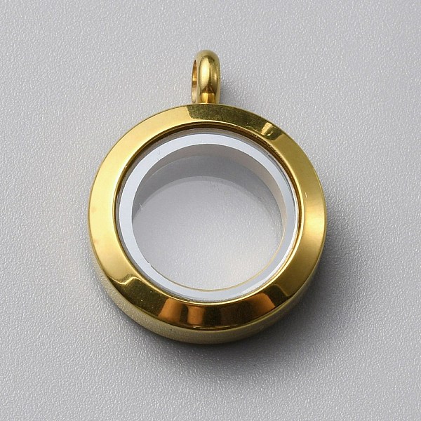 

PandaHall 304 Stainless Steel Locket Pendants, with Glass, DIY Accessories for Jewelry Pendant Making, Flat Round Charm, Golden...