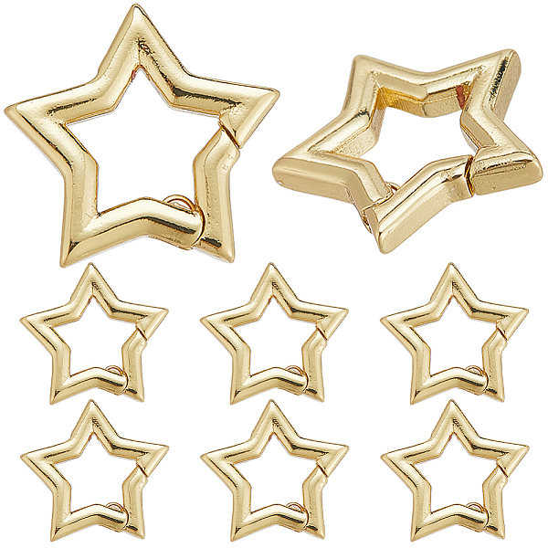 

PandaHall SUNNYCLUE 6Pcs Eco-Friendly Rack Plating Brass Spring Gate Rings, Long-Lasting Plated, Lead Free & Cadmium Free, Star, Real 18K...