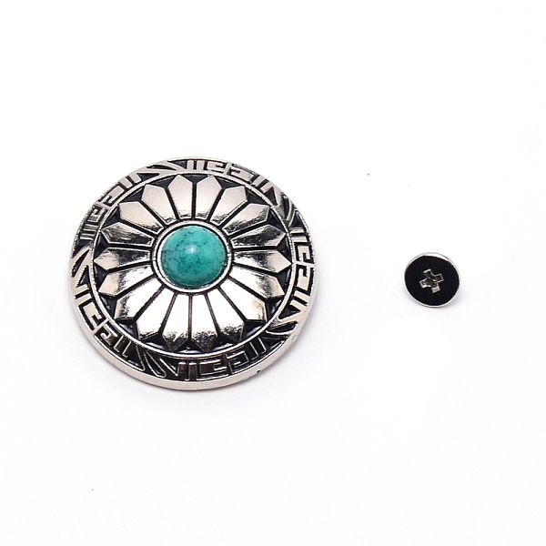 

PandaHall 1-Hole Alloy & Turquoise Buttons, Flat Round with Sunflowers Pattern, for DIY Luggage and Hardware Accessaries, Dark Turquoise...