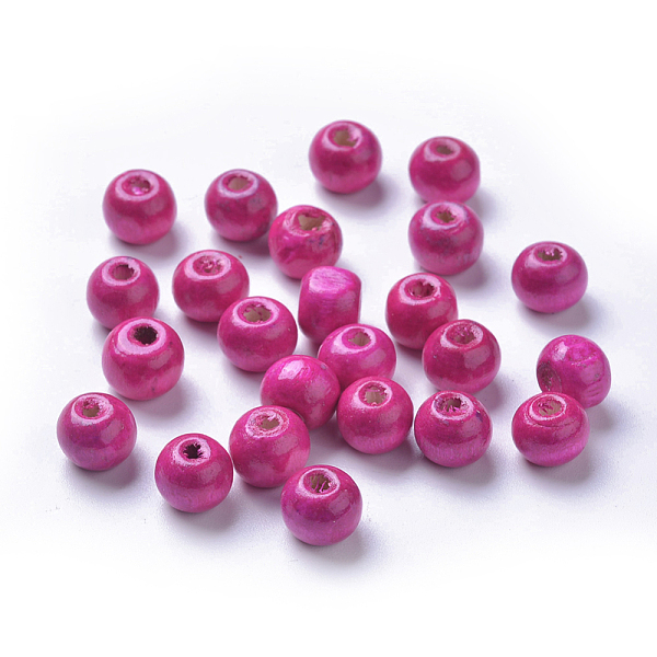 PandaHall Natural Wood Beads, Rondelle, Lead Free, Dyed, Magenta, Beads: 8mm in diameter, hole:3mm, about 6000pcs/1000g Wood Rondelle Pink