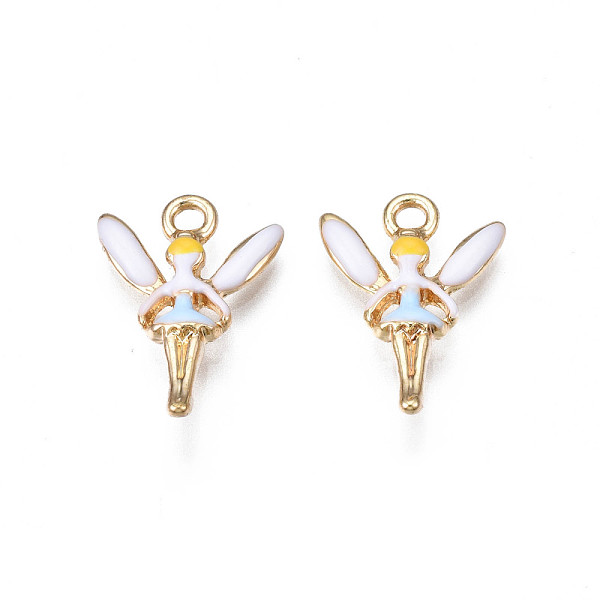 

PandaHall Rack Plating Alloy Pendants, with Enamel, Cadmium Free & Lead Free, Fairy, Light Sky Blue, 17.5x12.5x3.5mm, Hole: 1.8mm...