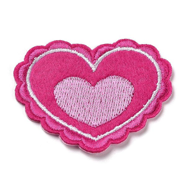 PandaHall Heart with Flower Appliques, Computerized Embroidery Cloth Iron on/Sew on Patches, Costume Accessories, Camellia, 44x53.5x1mm...