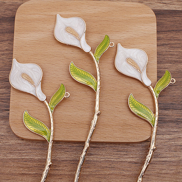 

PandaHall Alloy Enamel Flower Hair Sticks, with Loop, Long-Lasting Plated, Hair Accessories for Women, WhiteSmoke, 178x40mm Alloy White