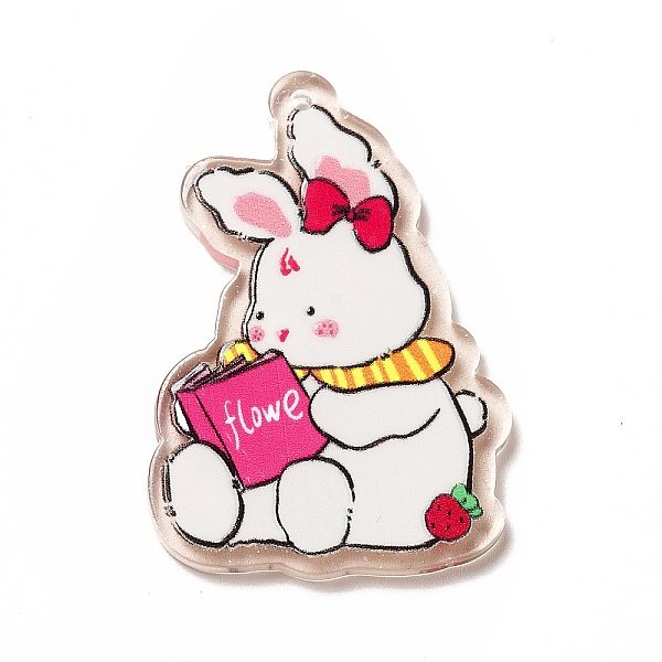 

PandaHall Transparent Printed Acrylic Pendants, Rabbit Charm, Book Pattern, 4.1x2.9x0.2cm, Hole: 1.5mm Acrylic Book