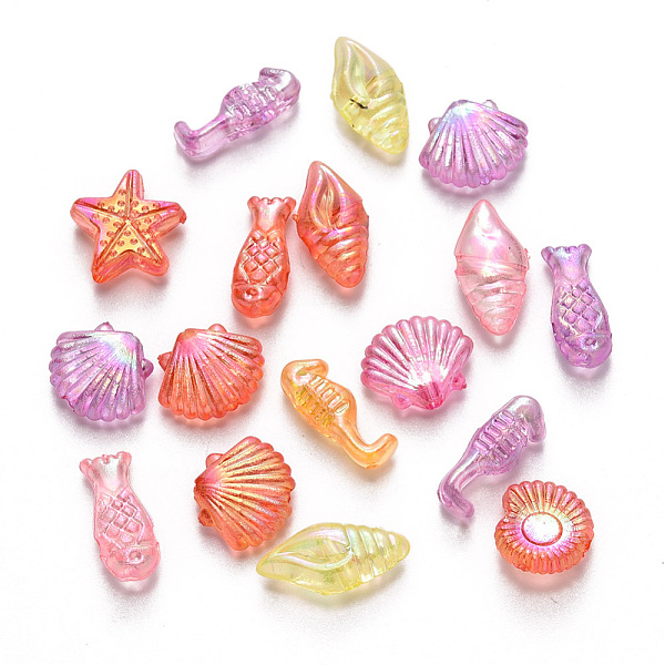 

PandaHall Transparent Acrylic Beads, AB Color Plated, Mixed Marine Organism Shapes, Mixed Color, 5~14x5~12x3.5~4.5mm, Hole: 1.6mm, about..., Multicolor