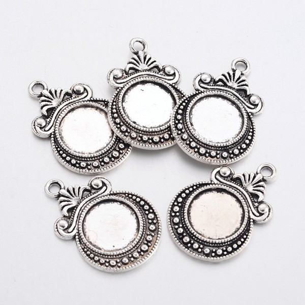 

PandaHall Tibetan Style Zinc Alloy Flat Round Pendant Cabochons Settings, Lead Free & Cadmium Free, Antique Silver, 28x19x2mm, Hole: 2.5mm...