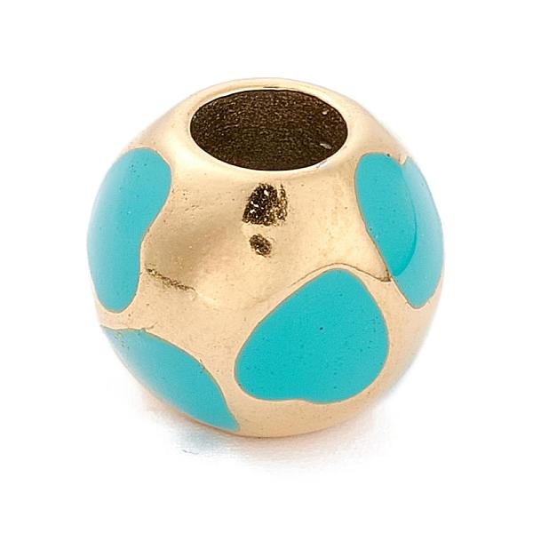 

PandaHall Ion Plating(IP) 304 Stainless Steel European Beads, with Enamel, Large Hole Beads, Round with Heart, Golden, Turquoise, 10.5mm..., Green