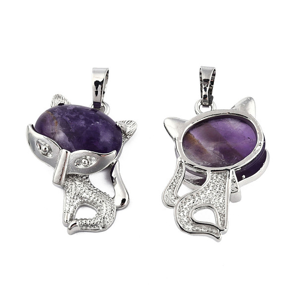 

PandaHall Natural Amethyst Pendants, with Platinum Plated Brass Findings, Cat Charm, 30.5x25x9mm, Hole: 5x7.5mm Amethyst Cat Shape