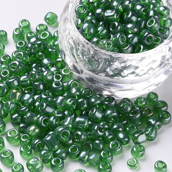 

PandaHall Glass Seed Beads, Trans. Colours Lustered, Round, Green, 4mm, Hole: 1.5mm, about 1000pcs/100g Glass Green