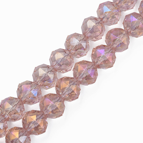 

PandaHall Electroplate Transparent Glass Beads Strands, Faceted, Round, Pink, 10x8.5mm, Hole: 1.2mm, about 60pcs/strand, 20.47 inch(52cm)...