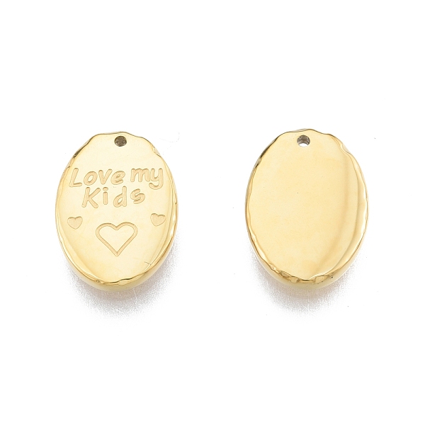 

PandaHall Ion Plating(IP) 304 Stainless Steel Charms, Oval with Word Love My Kids & Heart, Real 14K Gold Plated, 14x10x2mm, Hole: 0.9mm 304...