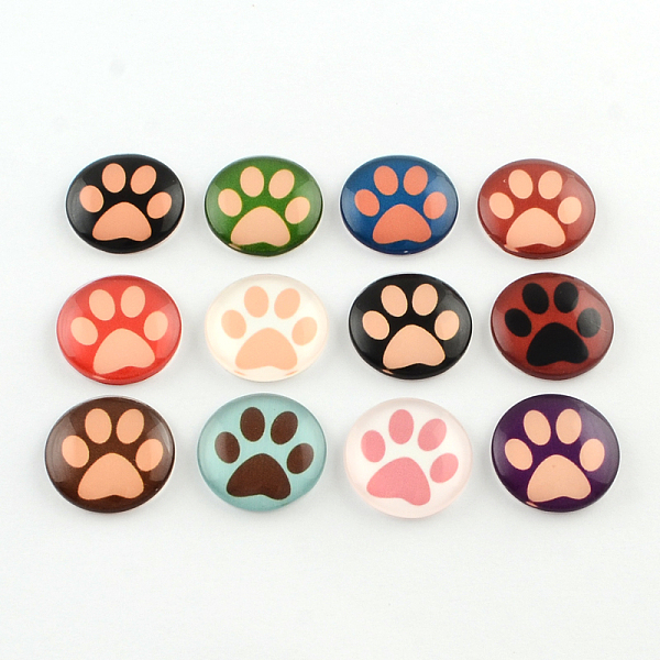 

PandaHall Half Round/Dome Dog Paw Print Photo Glass Flatback Cabochons for DIY Projects, Mixed Color, 18x5mm Glass Half Round Multicolor