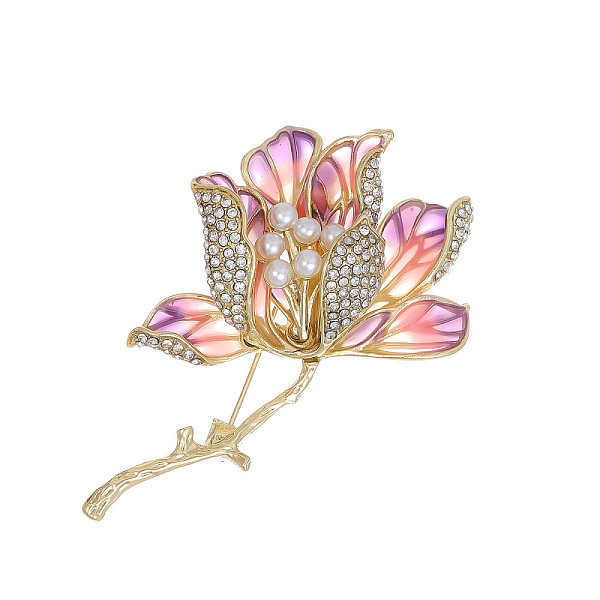 Light Gold Plated Alloy Enamel Flower Brooch