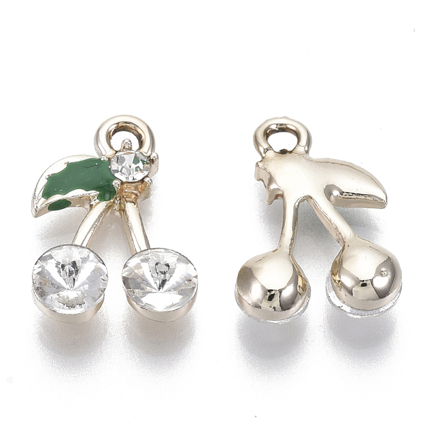 

PandaHall Alloy Rhinestone Pendants, with Enamel, Light Gold, Cherry, Crystal, 16x11x4mm, Hole: 1.4mm Alloy Rhinestone+Enamel Cherry Green