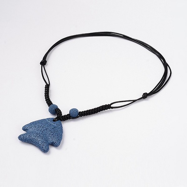 

PandaHall Fish Lava Rock Pendants Necklaces, with Waxed Cotton Cord, Steel Blue, 18.5 inch~32.8 inch Lava Rock Blue