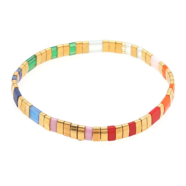 

PandaHall Rainbow Bohemian Style Glass Beads Stretch Bracelets, Original Design Fashion Tila Beaded Bracelet for Women Glass