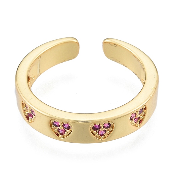

PandaHall Magenta Cubic Zirconia Heart Open Cuff Ring, Brass Jewelry for Women, Real 18K Gold Plated, US Size 6 1/4(16.7mm) Brass+Cubic..., Pink