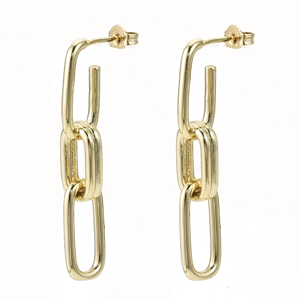 

PandaHall Brass Dangle Stud Earrings, with Ear Nuts, Nickel Free, Cable Chain, Real 18K Gold Plated, 41mm, Pin: 0.7mm Brass Oval
