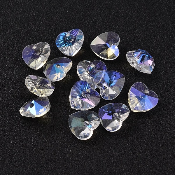 

PandaHall Romantic Valentines Ideas Glass Charms, Faceted Heart Pendants, AB Color Plated, Colorful, 18x18x10mm, Hole: 1mm Glass Heart
