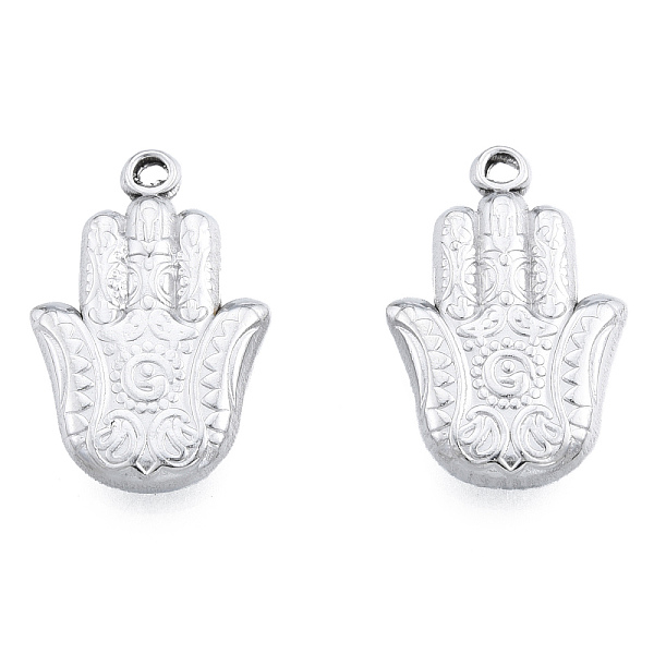 

PandaHall 201 Stainless Steel Pendants, Hamsa Hand/Hand of Miriam, Stainless Steel Color, 23.5x15.5x3.5mm, Hole: 1.4mm 201 Stainless Steel...