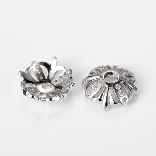 

PandaHall 4-Petal Brass Micro Pave Cubic Zirconia Flower Bead Caps, Cadmium Free & Nickel Free & Lead Free, Platinum, 14x4mm, Hole: 1.5mm...