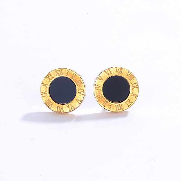 

PandaHall 304 Stainless Steel Stud Earrings for Women, Roman Numerals, Black, 10mm 304 Stainless Steel Flat Round Black