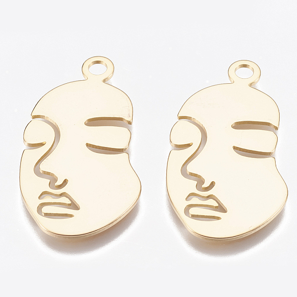 

PandaHall Brass Pendants, Face, Real 18K Gold Plated, 34x17.5x1mm, Hole: 2mm Brass Human
