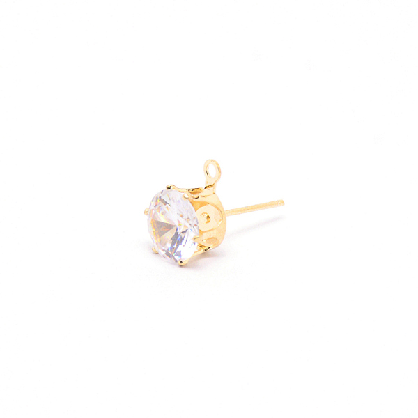 

PandaHall Iron Stud Earring Findings, with Clear Cubic Zirconia & Loop, Golden, 11x8.5mm, Hole: 1mm, Pin: 0.7mm, Cubic Zirconia: 8mm Iron...