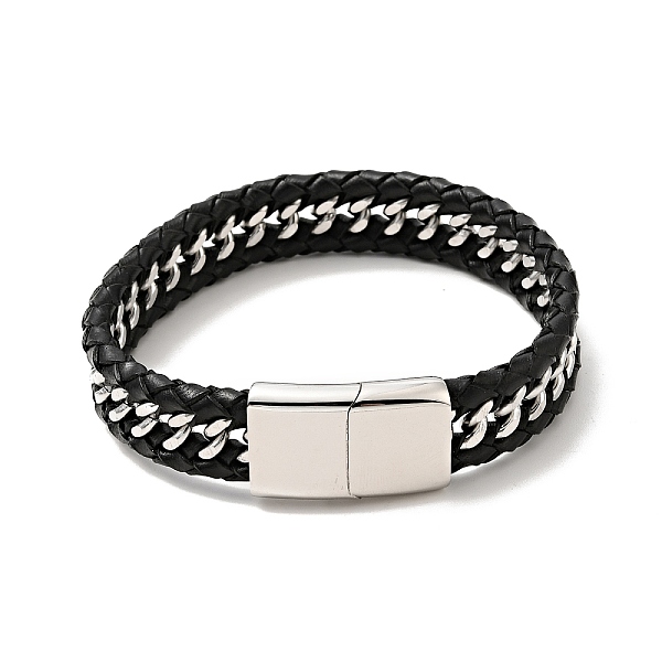 

PandaHall Leather Braided Curb Chains Cord Bracelet with 304 Stainless Steel Magnetic Clasps for Men Women, Mixed Color, 8-5/8 inch(22cm)..., Multicolor