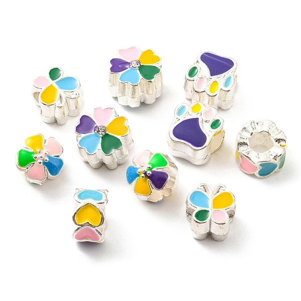 

PandaHall Alloy Eanmel European Beads, Large Hole Beads, Platinum, Flower & Butterfly & Paw Print, Mixed Color, 12x10.5x7.5mm, Hole: 5mm..., Multicolor
