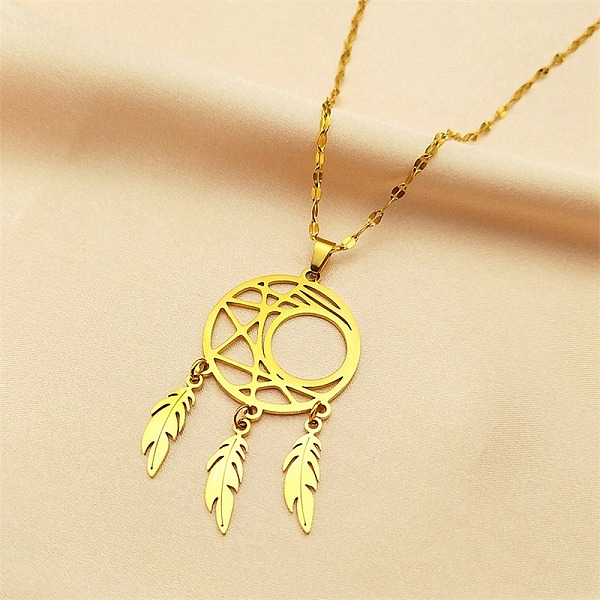 

PandaHall Woven Net/Web with Feather 304 Stainless Steel Pendant Necklaces for Women, Golden, 15.98 inch(40.6cm) 304 Stainless Steel Others