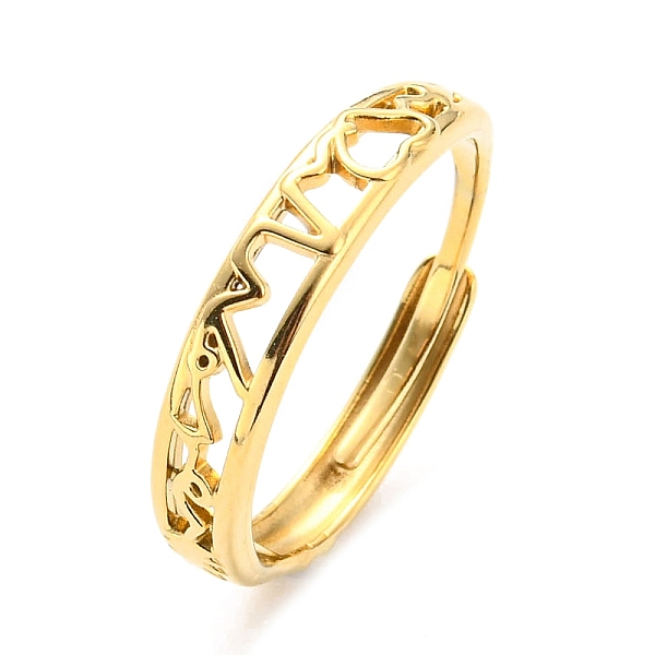 

PandaHall 304 Stainless Steel Twist Wave Hollow Adjustable Ring for Women, Real 14K Gold Plated, Inner Diameter: 18mm 304 Stainless Steel