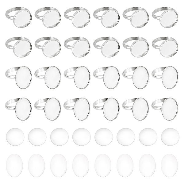 

PandaHall DICOSMETIC 24Pcs 2 Styles Adjustable Ring Base Oval Base Rings Blank Finger Rings Cabochon Base Bezel for Ring Blanks Stainless...