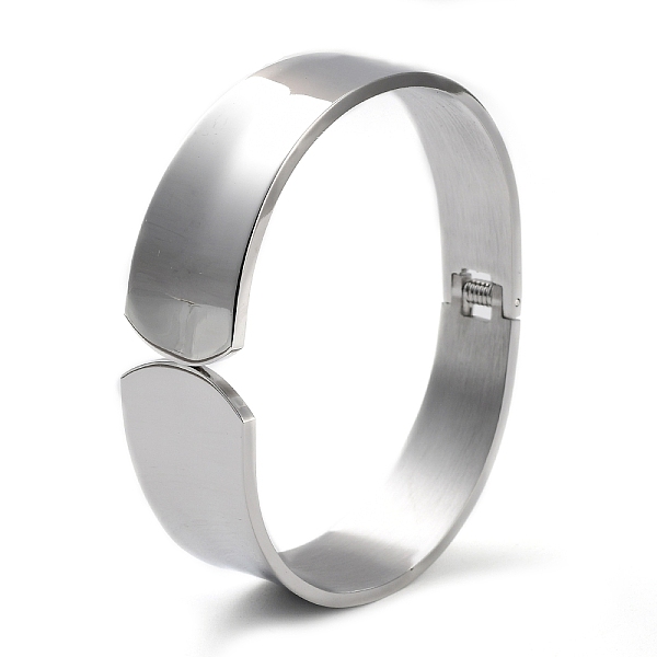 

PandaHall 304 Stainless Steel Wide Cuff Bangles, Plain Hinged Bangle, Stainless Steel Color, Inner Diameter: 1-7/8x2-1/4 inch(4.65x5.8cm)...