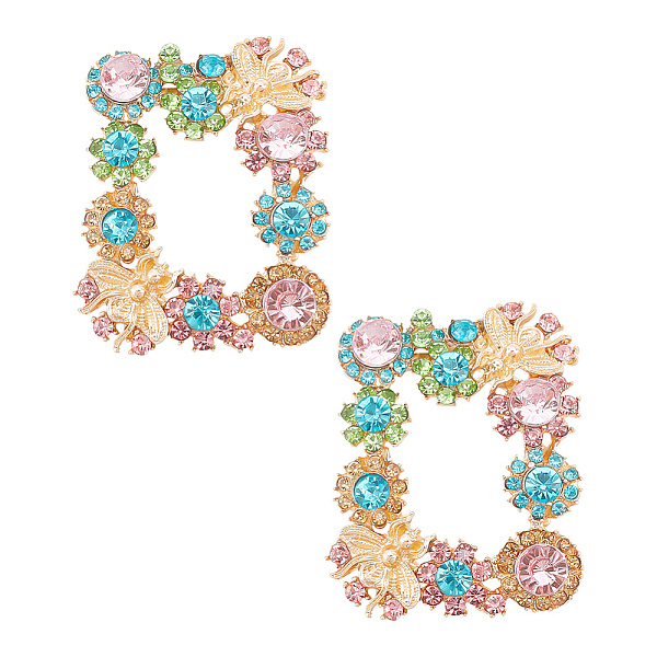 

PandaHall 2Pcs Alloy Rhinestone Flower Shoe Decorations, Detachable Shoe Buckle Clips, Rectangle, 48x63x8mm Alloy+Rhinestone Rectangle