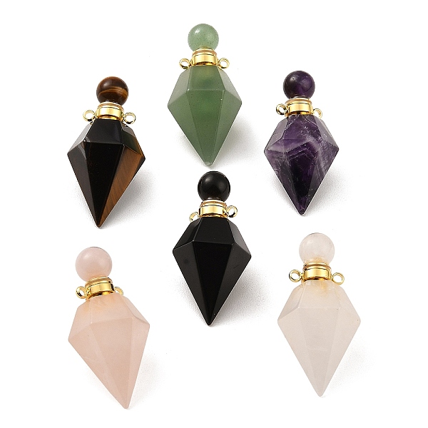 

PandaHall Natural Mixed Stone Openable Perfume Bottle Pendants, Faceted Diamond Perfume Bottle Charms, with Golden Tone 304 Stainless Steel...