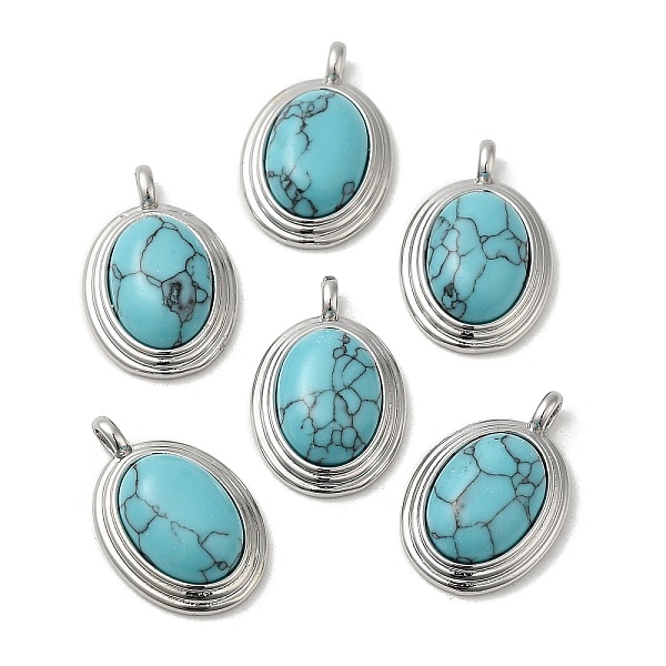 

PandaHall Synthetic Turquoise Pendants, Brass Oval Charms, Real Platinum Plated, 23x15x7mm, Hole: 3x2mm Synthetic Turquoise Oval