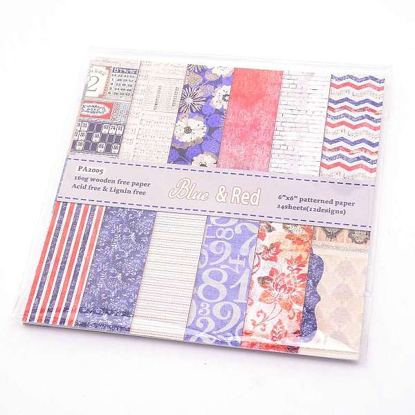 PandaHall Scrapbook Paper Pad, for DIY Album Scrapbook, Greeting Card, Background Paper, Mixed Patterns, 152x152x0.1mm, 24sheets/set. Paper