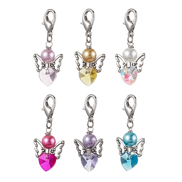 

PandaHall Heart Angel Glass Pendant Decoration, Lobster Claw Clasps Charm for Bag Ornaments, Mixed Color, 43mm, 6pcs/set. Glass Angel &..., Multicolor