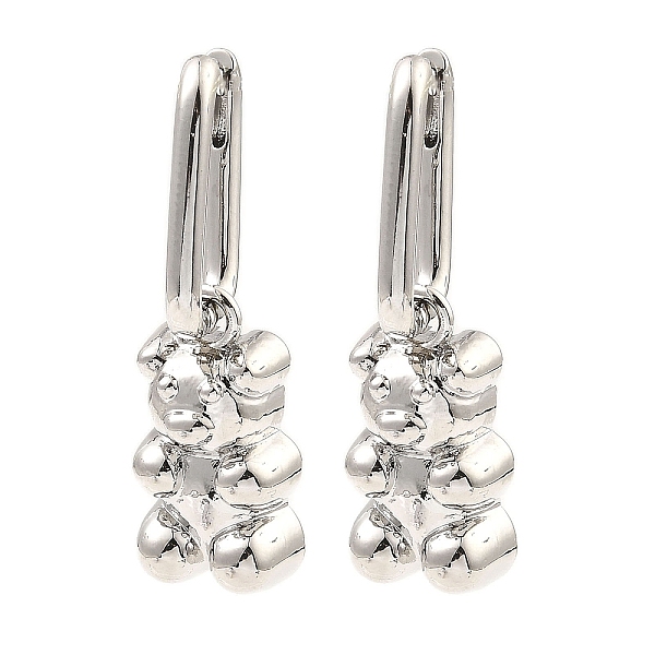 

PandaHall Brass Dangle Hoop Earrings, Bear, Platinum, 34x10mm Brass Bear