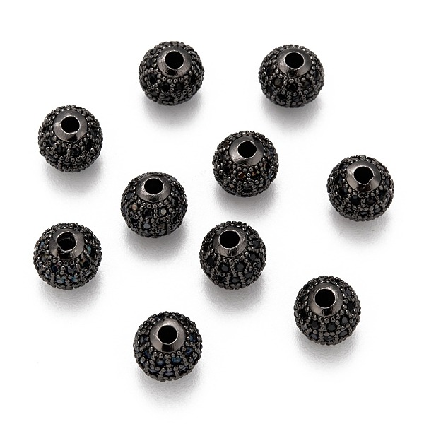 

PandaHall Brass Cubic Zirconia Beads, Round, Gunmetal, 8mm, Hole: 1.5mm Brass+Cubic Zirconia Round